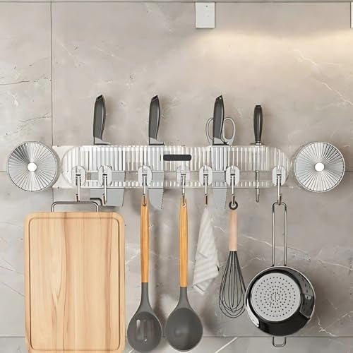 Prime Choice Primechoice Multifunctional Kitchen Wall Organizer Rack – Suction + Adhesive Mounted Holder with Knife Slot, Hooks, Lid Hanger & Cutting Board Storage | No-Drill Kitchen Tool Storage (Pack Of 1) - Image 1
