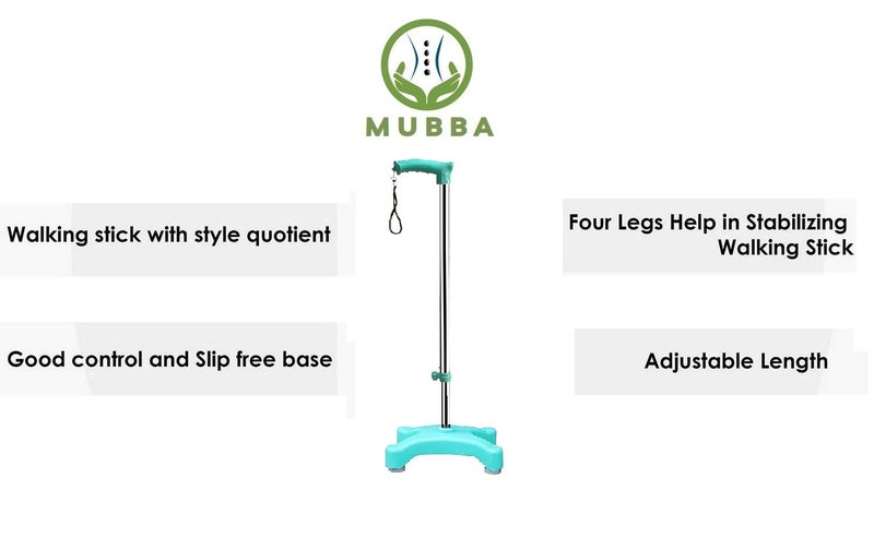 MUBBA Walking Sticks for Old Age and Patients Height Adjustable Sticks Steel Colour (Black) - Image 2