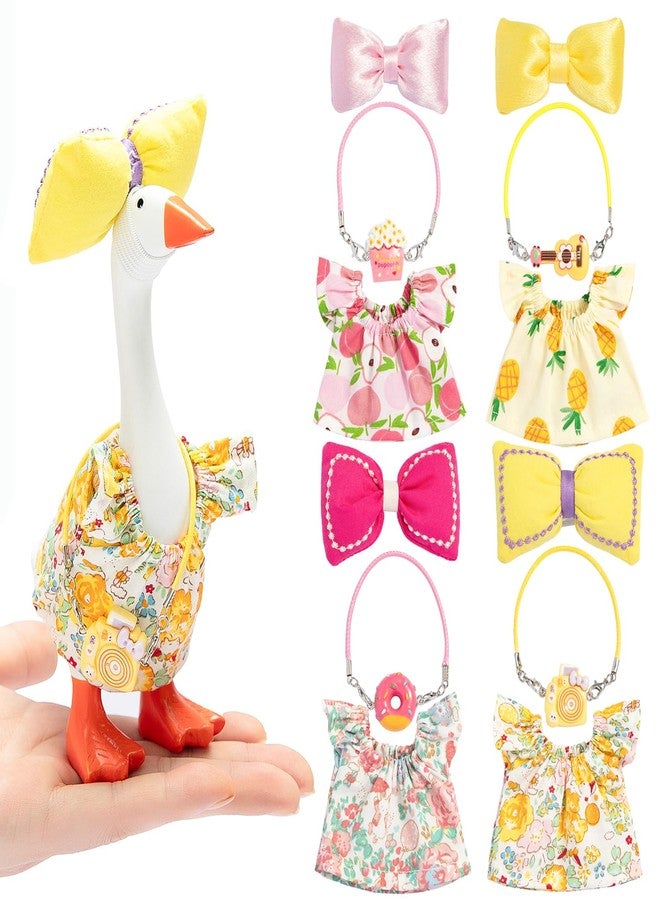 MOSZANDI 7 inch Desk Goose Outfits - 4 Set Mini Summer Desk Goose Clothes with Floral Skirts Bows Bags Small Duck Geese Outfits Accessories Decoration for Desktop Goose Statues Office and Home Table - Image 1