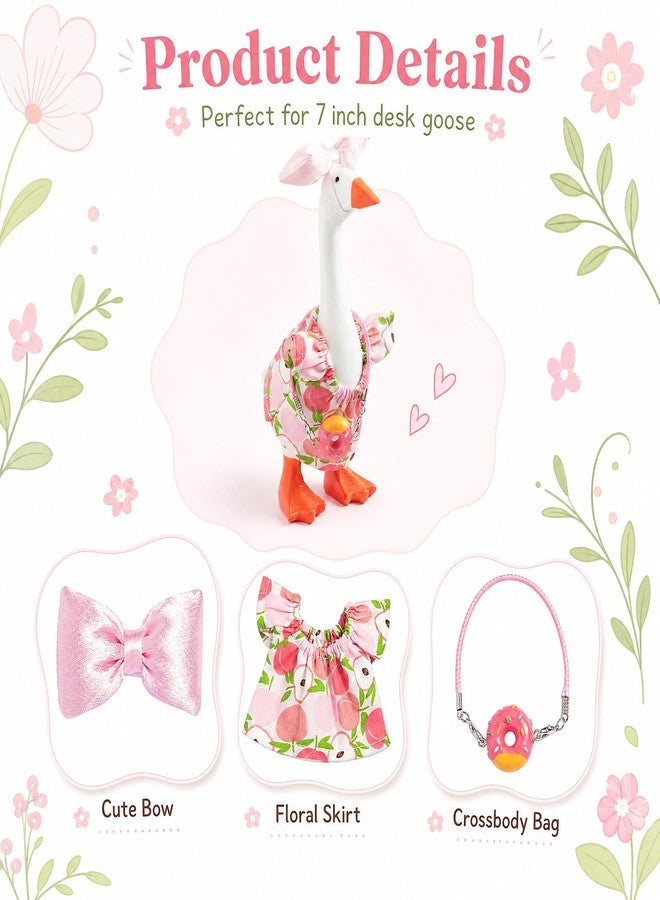 MOSZANDI 7 inch Desk Goose Outfits - 4 Set Mini Summer Desk Goose Clothes with Floral Skirts Bows Bags Small Duck Geese Outfits Accessories Decoration for Desktop Goose Statues Office and Home Table - Image 3