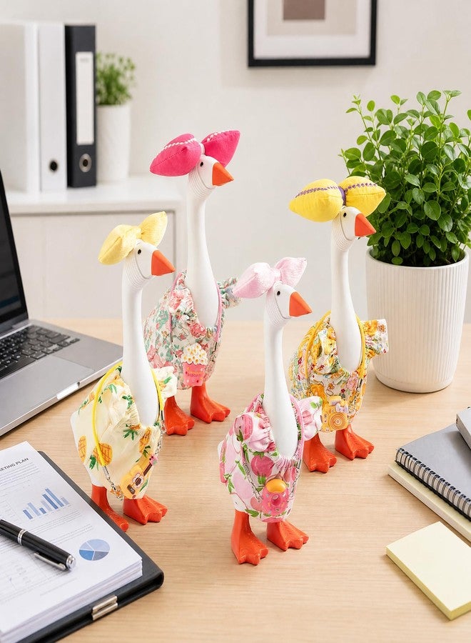 MOSZANDI 7 inch Desk Goose Outfits - 4 Set Mini Summer Desk Goose Clothes with Floral Skirts Bows Bags Small Duck Geese Outfits Accessories Decoration for Desktop Goose Statues Office and Home Table - Image 5
