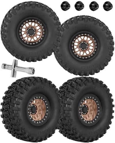 hopsupRC 22 RC Wheels for 110 SCX10 90046 AXI03007 TRX4 TRX6 VS410 Gen7 Gen8 MST CFX D90Aluminium RC Truck Tires Highway Tires 22 RC Wheels 22 Beadlock Wheel Rim RC Tires 135 55MMBronze - Image 1