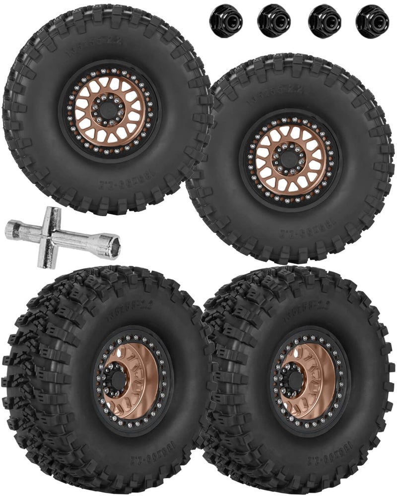 hopsupRC 22 RC Wheels for 110 SCX10 90046 AXI03007 TRX4 TRX6 VS410 Gen7 Gen8 MST CFX D90Aluminium RC Truck Tires Highway Tires 22 RC Wheels 22 Beadlock Wheel Rim RC Tires 135 55MMBronze - Image 3