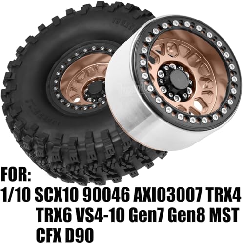 hopsupRC 22 RC Wheels for 110 SCX10 90046 AXI03007 TRX4 TRX6 VS410 Gen7 Gen8 MST CFX D90Aluminium RC Truck Tires Highway Tires 22 RC Wheels 22 Beadlock Wheel Rim RC Tires 135 55MMBronze - Image 5