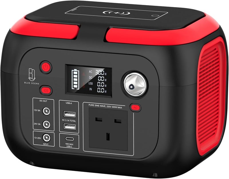Blue Ocean Portable Power Station Solar Generator 228Wh 300W, 220V Pure Sine Wave AC Outlet, Wireless Charging, USB-C, DC Output, Rechargeable Backup Battery for Camping Travel and Home Emergency - Image 2