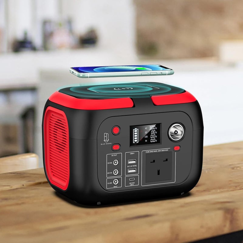 Blue Ocean Portable Power Station Solar Generator 228Wh 300W, 220V Pure Sine Wave AC Outlet, Wireless Charging, USB-C, DC Output, Rechargeable Backup Battery for Camping Travel and Home Emergency - Image 4