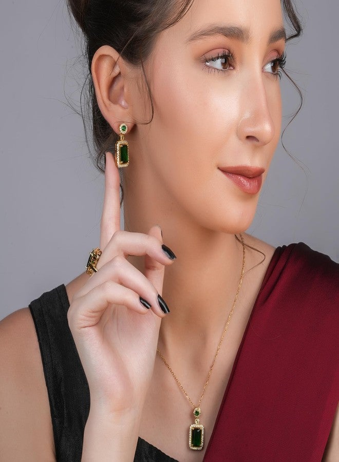 STYOLLO Latest Stylish Gold Necklace Fancy Traditional Jewelry Sets For Women & Girls | American Diamond Pendant, Earrings & Ring | Gold Plated | Wedding, Party, Jewellery Gift For Girls-(Green) - Image 3