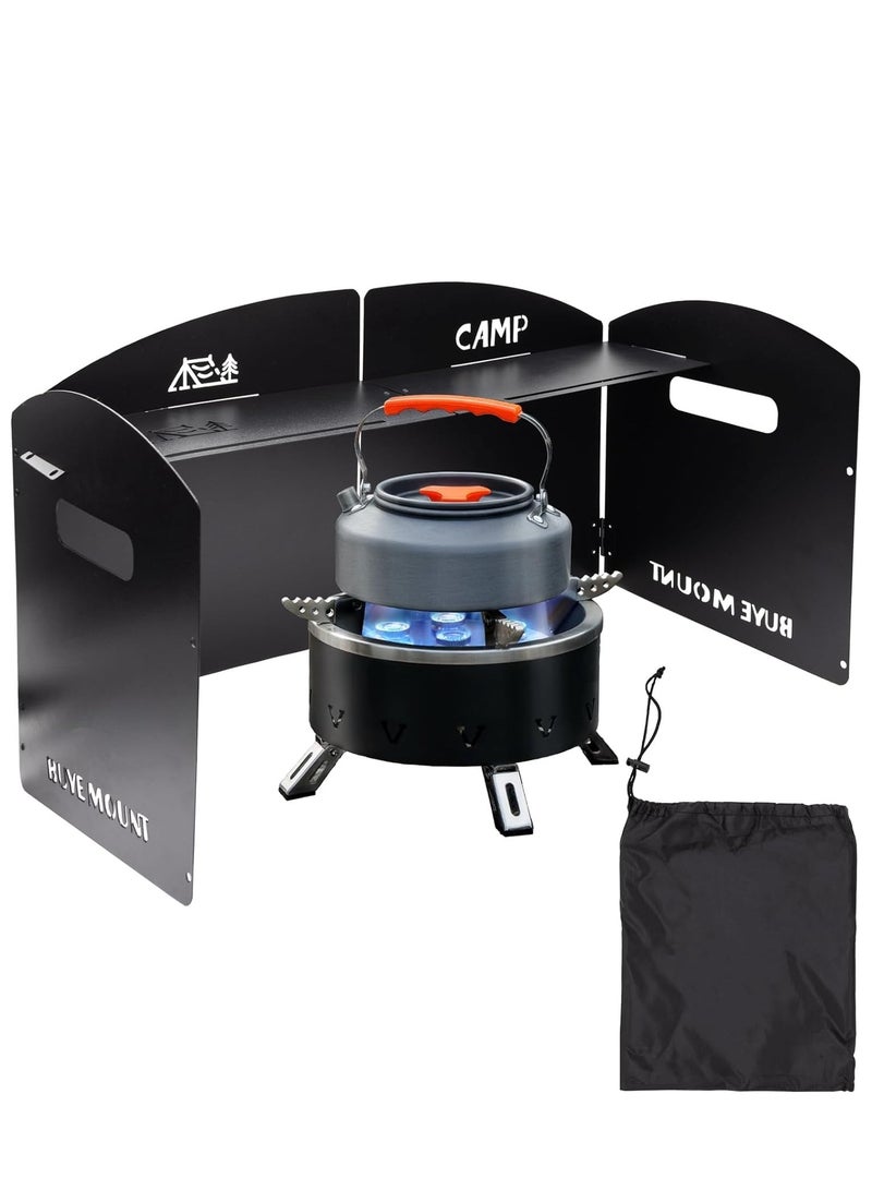 XiuWoo Camping Stove Windscreen Steel Camp Stove Windscreen 4 Plates Steel Folding Camping Stove Windshield with a Storage Bag and Compartment for Camping, Hiking, Picnic, Backpacking, Cooking  - Image 1
