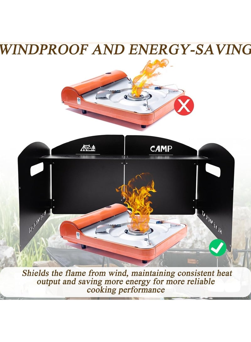 XiuWoo Camping Stove Windscreen Steel Camp Stove Windscreen 4 Plates Steel Folding Camping Stove Windshield with a Storage Bag and Compartment for Camping, Hiking, Picnic, Backpacking, Cooking  - Image 4