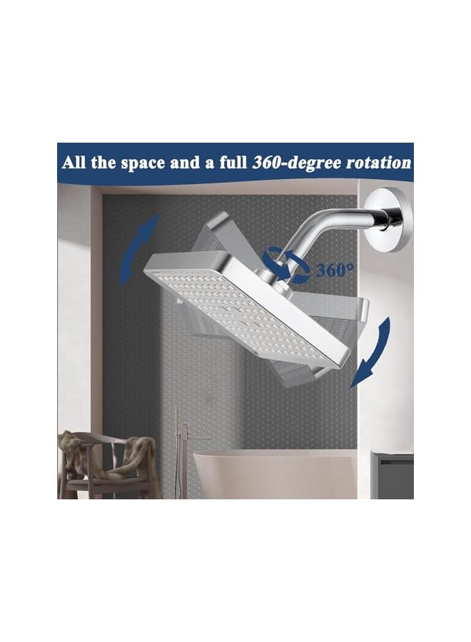 The Bros Square ABS Chrome-Plated Shower Head Wall-Mounted Bathroom Fixture With Anti-Slip Grip, High-Pressure Rainfall Showerhead For Luxury Spa Experience, Durable Silver Surface Water-Saving Design - Image 3