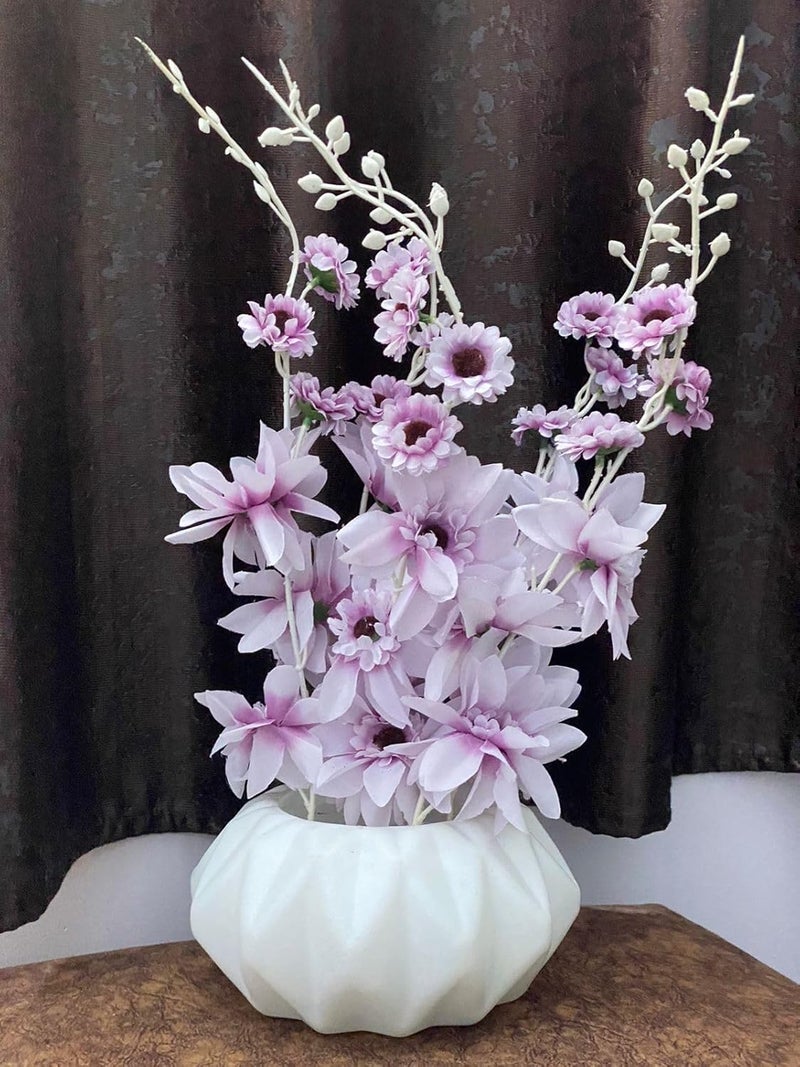 MALKAS BOUTIQUE باقة زهور مالكاس بوتيك مع وعاء زهور صناعية زخرفية مع وعاء بلاستيكي أبيض لتزيين المنزل زهور ديكور داخلي ديكور غرفة المعيشة مجموعة من 2 - Image 2