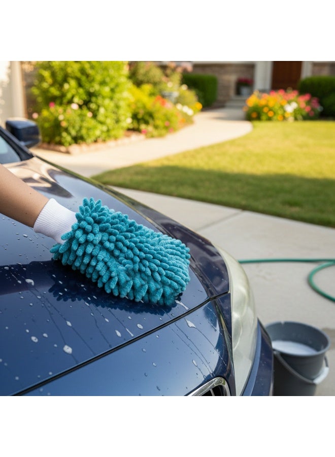 Microfiber Chenille Car Wash Mitt – Double Sided, Ultra Absorbent, Scratch-Free Cleaning Glove with Elastic Wrist Cuff, Machine Washable, for Car, Bike, Boat & Home Cleaning (Green) - Image 1