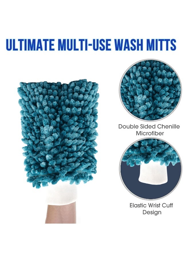 Microfiber Chenille Car Wash Mitt – Double Sided, Ultra Absorbent, Scratch-Free Cleaning Glove with Elastic Wrist Cuff, Machine Washable, for Car, Bike, Boat & Home Cleaning (Green) - Image 2