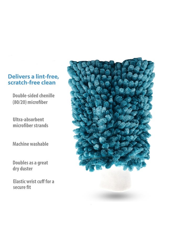 Microfiber Chenille Car Wash Mitt – Double Sided, Ultra Absorbent, Scratch-Free Cleaning Glove with Elastic Wrist Cuff, Machine Washable, for Car, Bike, Boat & Home Cleaning (Green) - Image 3