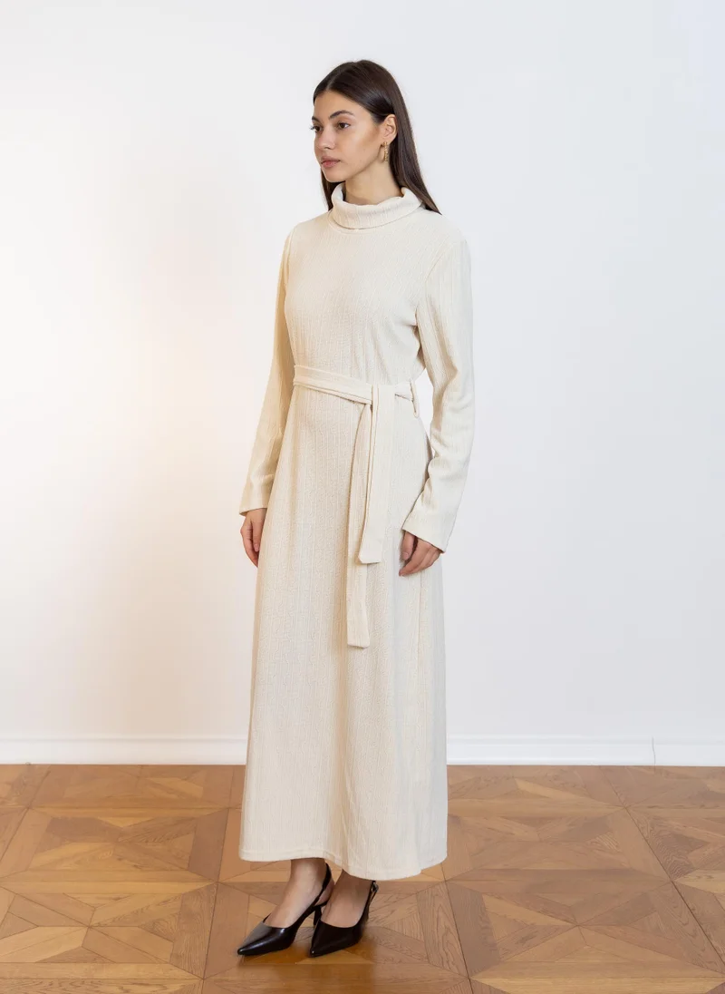 Shapes cream TEXTURED HIGH NECK MAXI DRESS for Women | Best Price UAE