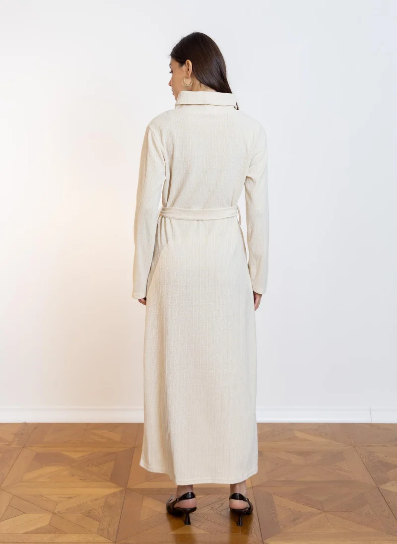 Shapes cream TEXTURED HIGH NECK MAXI DRESS for Women | Best Price UAE