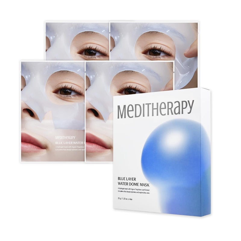 MEDITHERAPY Bluelayer Water Dome Mask - Korean Overnight Collagen Face Mask for Glass Skin, Moisturizing and Firming with Hyaluronic Acid & Blue Agave - Pore Minimizing with Hydrogel Masks for Radiant Glow - 4EA - Image 1