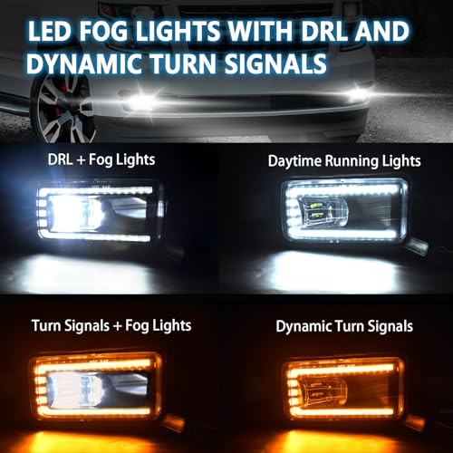 SINYATO INDUST LED Fog Lights With DRL and Dynamic Turn Signals for Chevy Tahoe, Suburban (2015-2020), Suburban 3500HD (2016-2019), GMC Yukon & Yukon XL - Front Driving Fog Lamps - Image 2