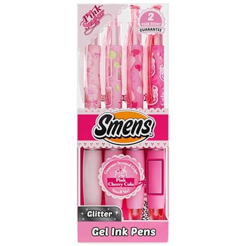 Scentco Pink Sugar Smens – Black Glitter Gel Pens with Scented Grips, 4 Pack – Cute, Fun, Smelly Pens for Kids & Teens – Medium Point Sparkly Pens for School, Journaling, Crafts & Gifts - Image 1