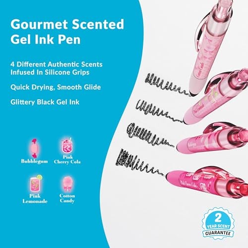 Scentco Pink Sugar Smens – Black Glitter Gel Pens with Scented Grips, 4 Pack – Cute, Fun, Smelly Pens for Kids & Teens – Medium Point Sparkly Pens for School, Journaling, Crafts & Gifts - Image 2