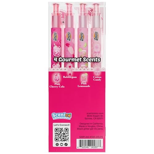 Scentco Pink Sugar Smens – Black Glitter Gel Pens with Scented Grips, 4 Pack – Cute, Fun, Smelly Pens for Kids & Teens – Medium Point Sparkly Pens for School, Journaling, Crafts & Gifts - Image 5