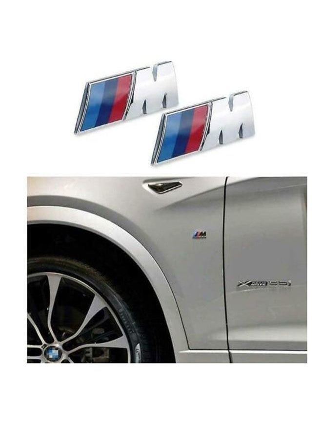 Generic - 2 X BMW M Sport Emblem Silver Sticker Side Wing Fender Rear Badge 45 X 15mm - Image 1