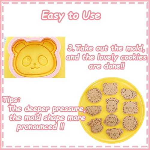 Lutoku 8 Mini Animal Cookie Cutters Set, 3D Raised Design Animal Embossing Stamps, Monkey, Alpaca, Koala, Giraffe, Cow, Panda, Elephant, Lion, Baking Molds (Forest-5) - Image 4