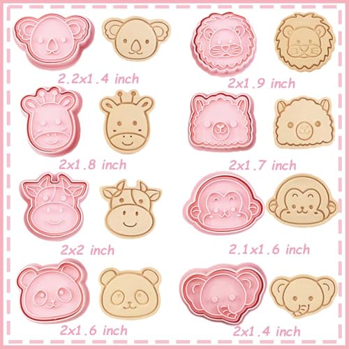 Lutoku 8 Mini Animal Cookie Cutters Set, 3D Raised Design Animal Embossing Stamps, Monkey, Alpaca, Koala, Giraffe, Cow, Panda, Elephant, Lion, Baking Molds (Forest-5) - Image 2