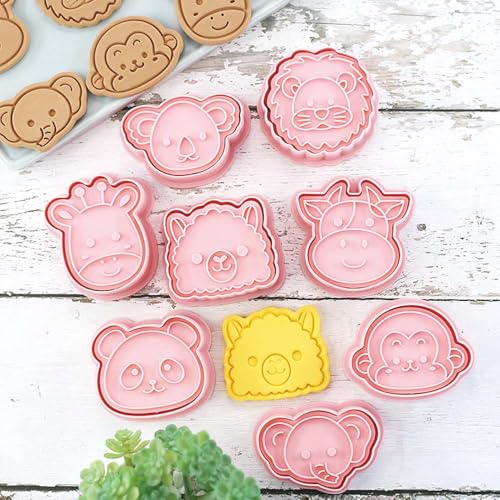 Lutoku 8 Mini Animal Cookie Cutters Set, 3D Raised Design Animal Embossing Stamps, Monkey, Alpaca, Koala, Giraffe, Cow, Panda, Elephant, Lion, Baking Molds (Forest-5) - Image 5
