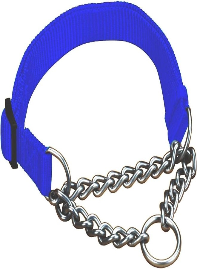 Hamilton Martingale Dog Collar, Adjustable Nylon and Slip Link Chain, Blue, Large 1" x 20-32" - Image 1