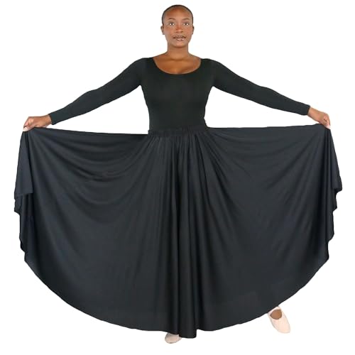 Danzcue Womens Long Full Circle Dance Skirt, Black, S-M - Image 5