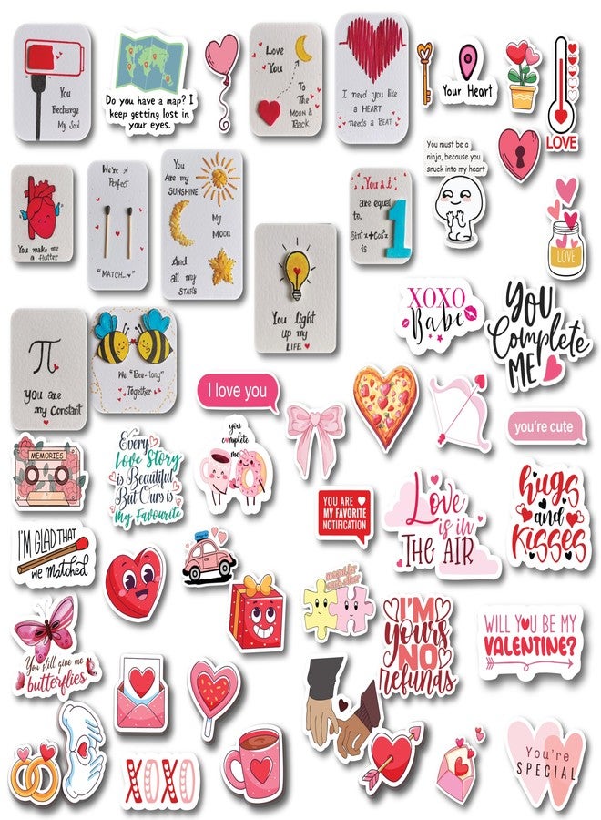 D2C Valentine Day Sticker Pack, 58 Pieces Love-Themed Waterproof Decals, Romantic Designs for Laptops,Journals, Scrapbooks & Gift Wrapping – Aesthetic Couple & Heart Designs - Image 1