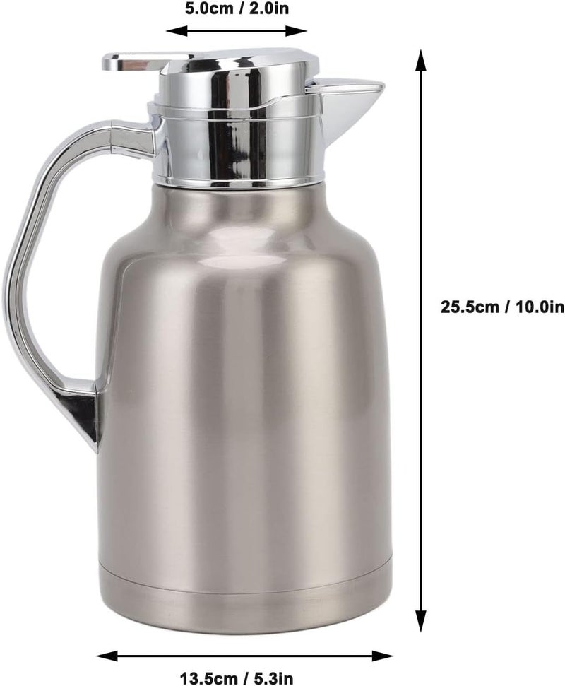 Thermal Tea Pot, 304 Stainless Steel Insulated Cup Double Wall Coffee Pot Hotel Restaurant Welcome Tool for Home, Office, Party, Tea (Silver) - Image 2