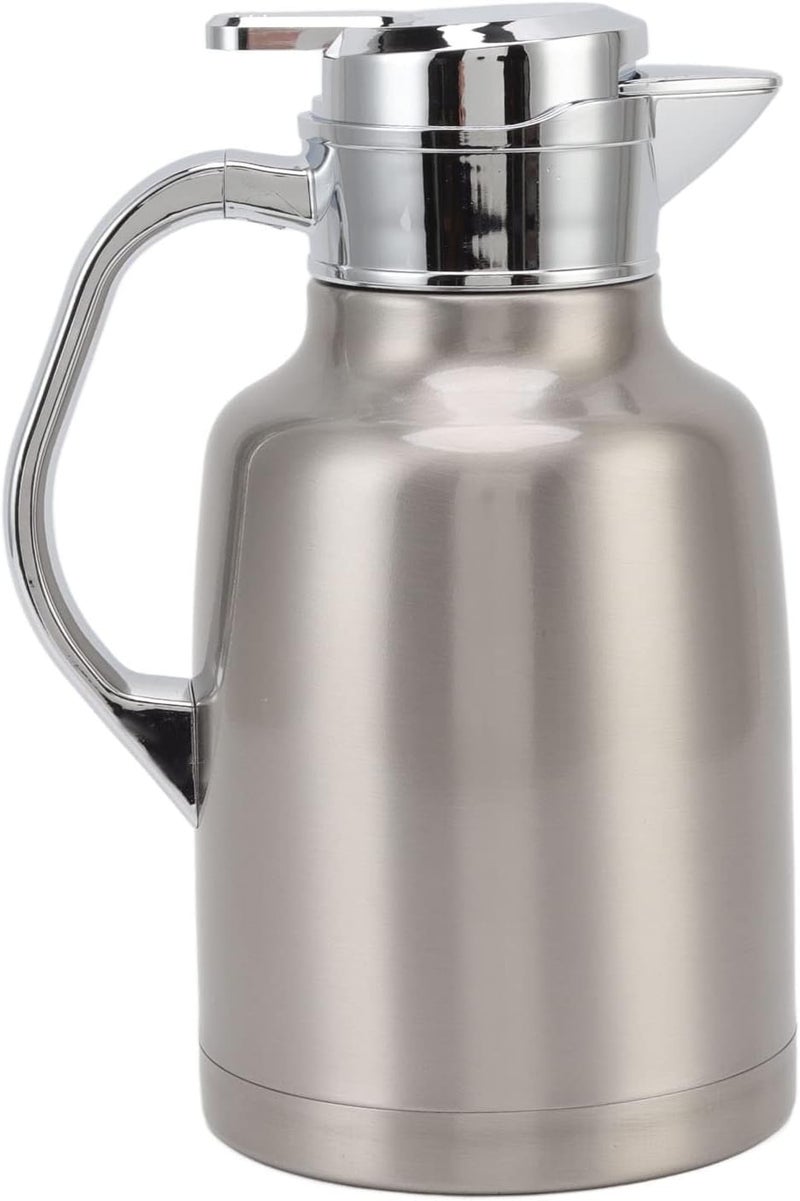 Thermal Tea Pot, 304 Stainless Steel Insulated Cup Double Wall Coffee Pot Hotel Restaurant Welcome Tool for Home, Office, Party, Tea (Silver) - Image 1