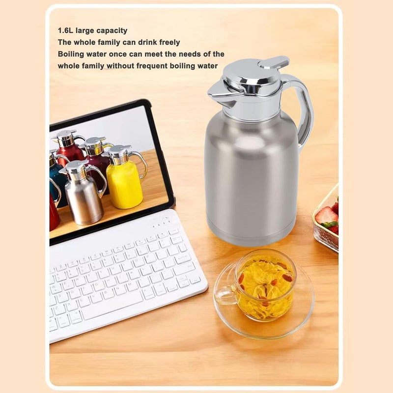 Thermal Tea Pot, 304 Stainless Steel Insulated Cup Double Wall Coffee Pot Hotel Restaurant Welcome Tool for Home, Office, Party, Tea (Silver) - Image 3