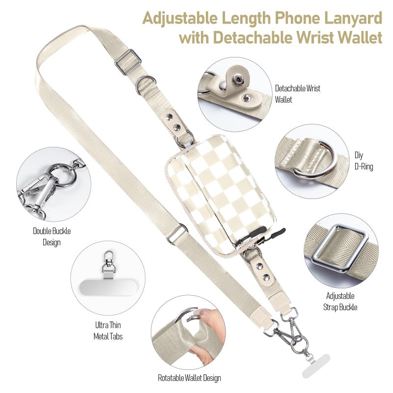 Tiostep Clip and Go Strap for Phone with Wallet Crossbody Phone Lanyard and Detachable Checkered Bag with ID Window and RFID Pouch for Daily Travel. - Image 2