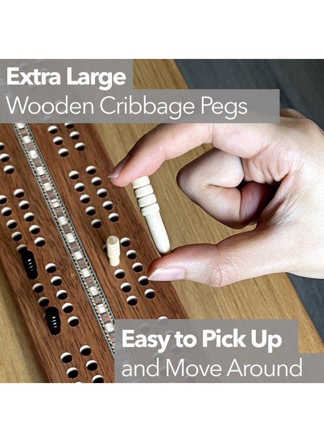 Sterling Games Extra Large Extra Long Cribbage 16" Wooden Game Board 2 Persons Double Track Board With 1/4" Holes And Italian Inlaid Large Wooden Pegs Great For Seniors And Children - Image 3