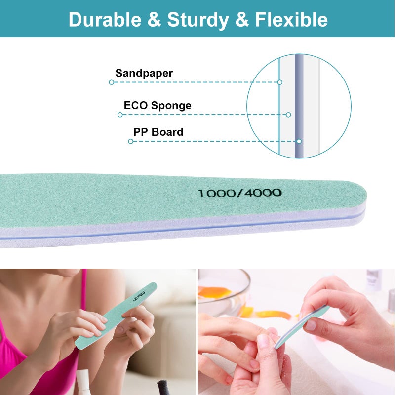 Diesisa 15pcs 1000/4000 Grit Nail Files for Natural Nails, Emery Boards for Natural Files, Double-Sided Nail Buffering Manicure Pedicure Nail Supplies Tools for Toenail Fingernail for Home & Salon - Image 4