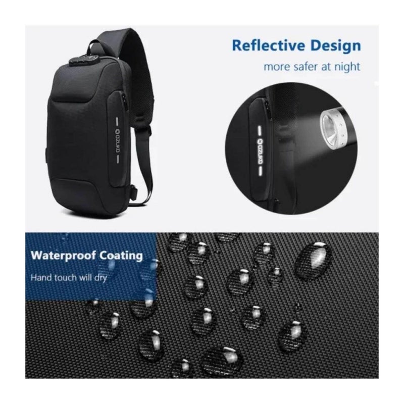 OZUKO حقيبة ظهر كتف مضادة للسرقة للرجال مع منفذ USB وتفاصيل عاكسة، حقيبة حمل يومية، متوسطة، تمويه، 9223 - Image 4