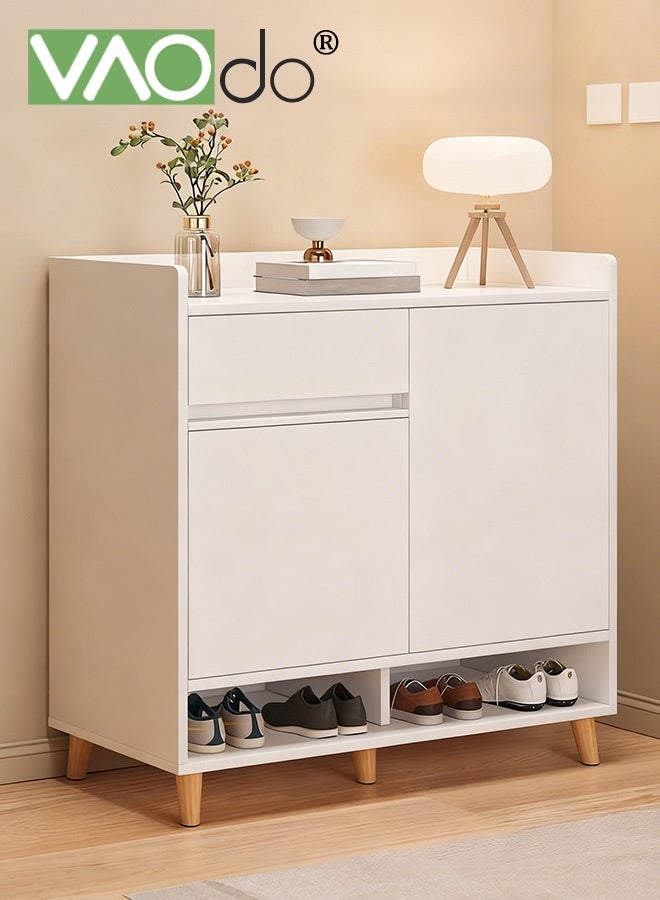 فاو دو خزانة أحذية كبيرة السعة، خزانة أحذية ببابين مفتوحين ودرج، أرفف داخلية سميكة قابلة للتعديل، منظم أحذية قائم بذاته للمدخل أبيض 71*32*90 سم - Image 1