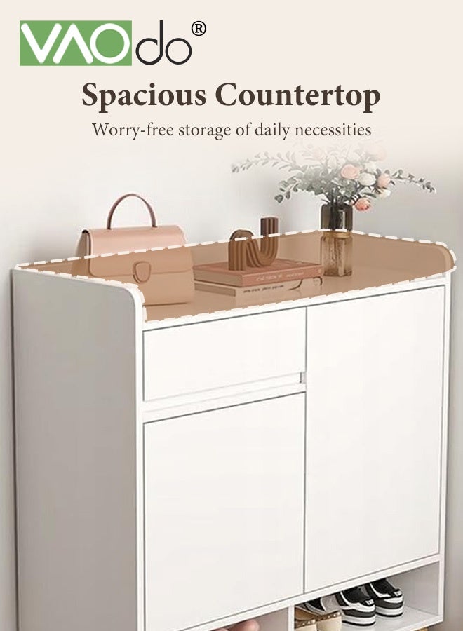 فاو دو خزانة أحذية كبيرة السعة، خزانة أحذية ببابين مفتوحين ودرج، أرفف داخلية سميكة قابلة للتعديل، منظم أحذية قائم بذاته للمدخل أبيض 71*32*90 سم - Image 2