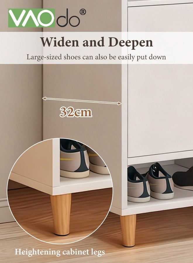 فاو دو خزانة أحذية كبيرة السعة، خزانة أحذية ببابين مفتوحين ودرج، أرفف داخلية سميكة قابلة للتعديل، منظم أحذية قائم بذاته للمدخل أبيض 71*32*90 سم - Image 5