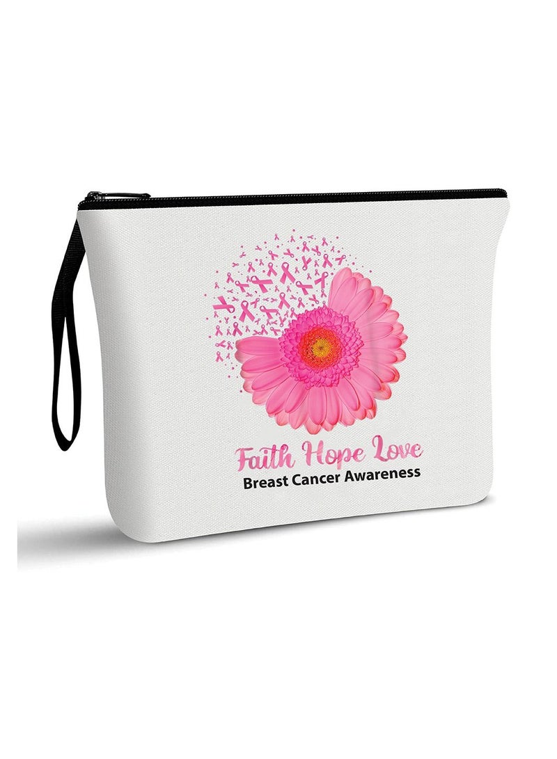 PRINTSHOP4ME PinkCancer Awareness Makeup Bag For Women Cancer Support Gift PinktCancer Survivor Gift Pink Ribbon Cosmetic Zipper Pouch Design 6  - Image 1