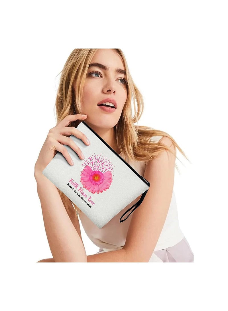 PRINTSHOP4ME PinkCancer Awareness Makeup Bag For Women Cancer Support Gift PinktCancer Survivor Gift Pink Ribbon Cosmetic Zipper Pouch Design 6  - Image 4