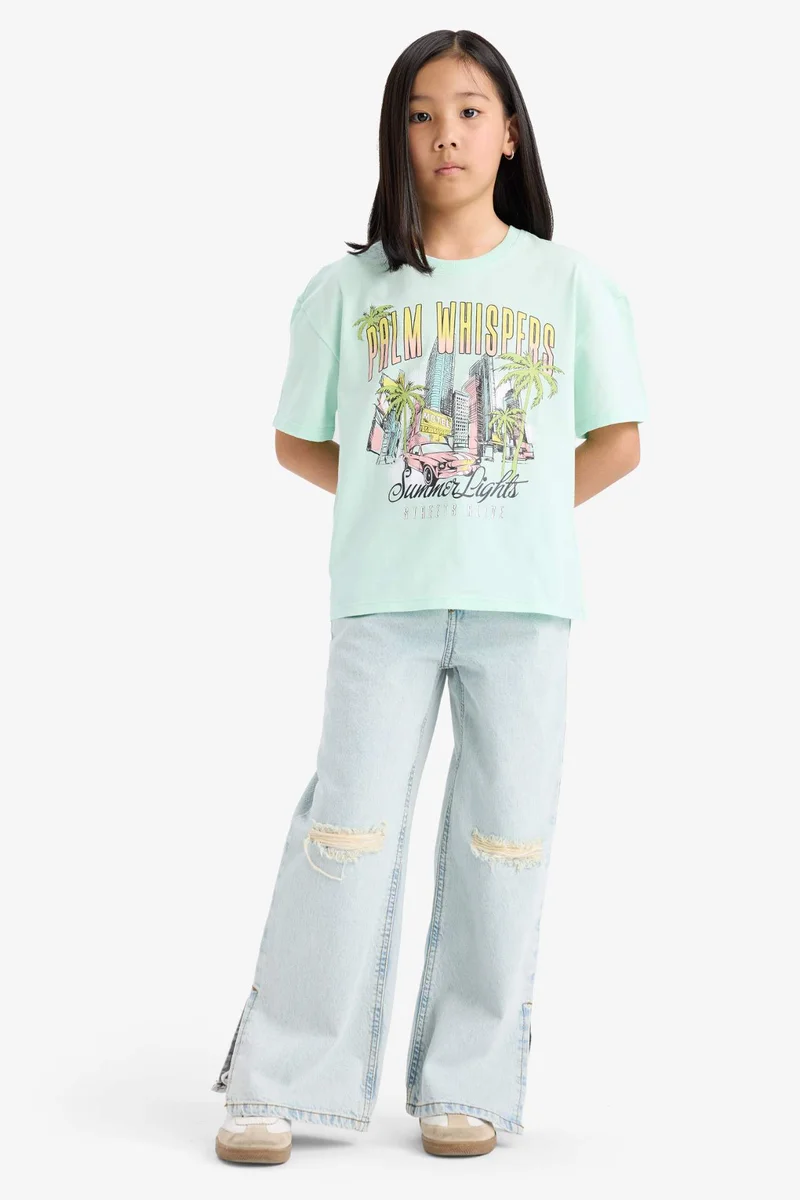 DeFacto Girl Relax Fit Crew Neck Short Sleeve T-Shirt