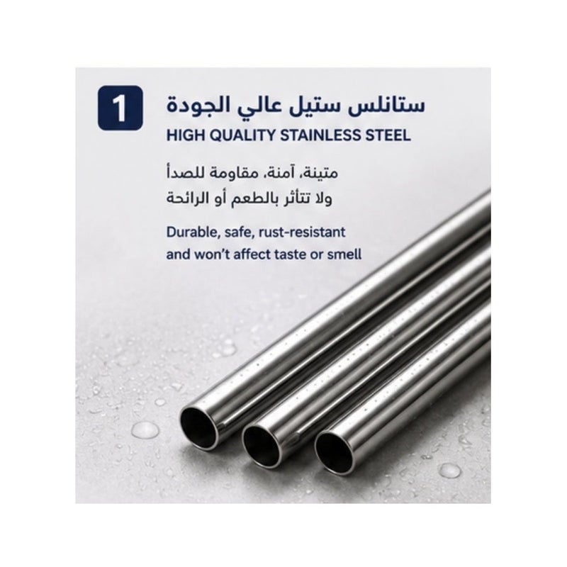 طقم شفاطات ستانلس ستيل فاخر قابل لإعادة الاستخدام – 4 شفاطات معدنية (2 مستقيمة + 2 منحنية) مع فرشاة تنظيف، صديقة للبيئة ومقاومة للصدأ، بطول 10. 5 بوصة للمشروبات والعصائر والسموذي - Image 3