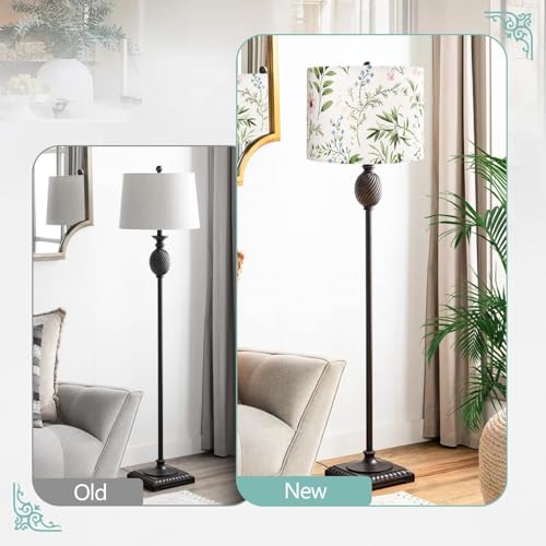 Haultop Drum Lamp Shades Set of 2, 13x13x10in Fabric Lamp Shade, Lampshade with Leaves and Floral Print, Lamp Shades for Table Lamps, Support Spider and E26/E14 Base - Image 2