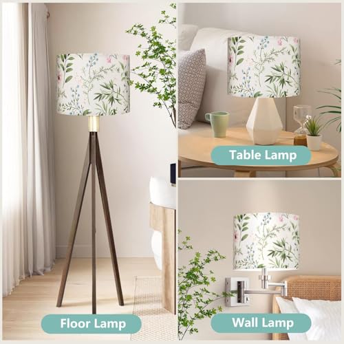 Haultop Drum Lamp Shades Set of 2, 13x13x10in Fabric Lamp Shade, Lampshade with Leaves and Floral Print, Lamp Shades for Table Lamps, Support Spider and E26/E14 Base - Image 3