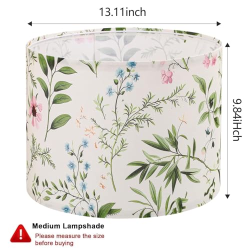 Haultop Drum Lamp Shades Set of 2, 13x13x10in Fabric Lamp Shade, Lampshade with Leaves and Floral Print, Lamp Shades for Table Lamps, Support Spider and E26/E14 Base - Image 4