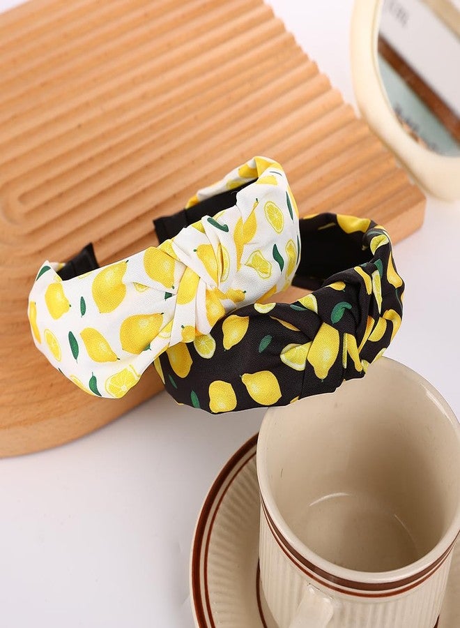 BaBakiak 2 PCS Lemon Headbands, Knotted Headbands for Women Non Slip Top Knot Hair Band, Lemon Fruits Summer Hair Accessories - Image 5